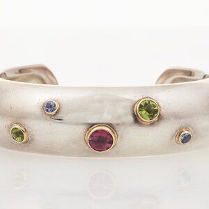 Tiffany & Co ETOILE Cuff Bracelet Cabochon Cut 18K Gold O/L Sterling Silver VTG